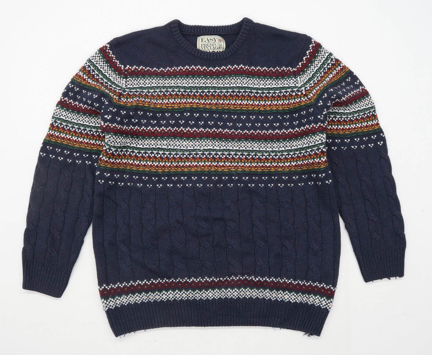 Easy Mens Size L Striped Blue Crew Neck Jumper