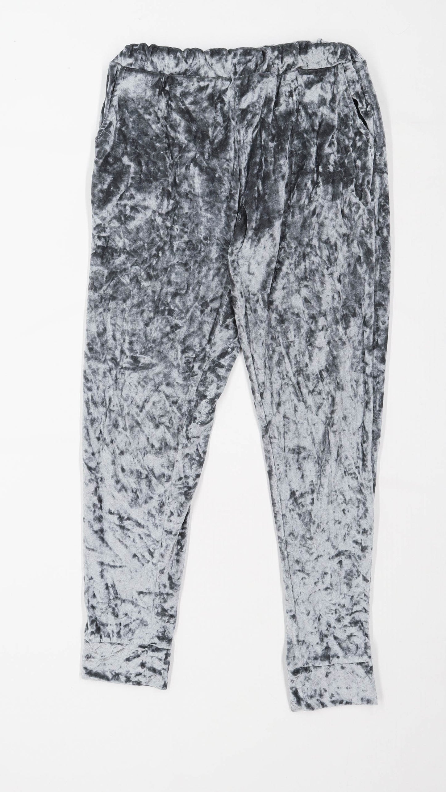 Womens Preworn Grey Crushed Velvet Cotton Blend Trousers Size W30/L26