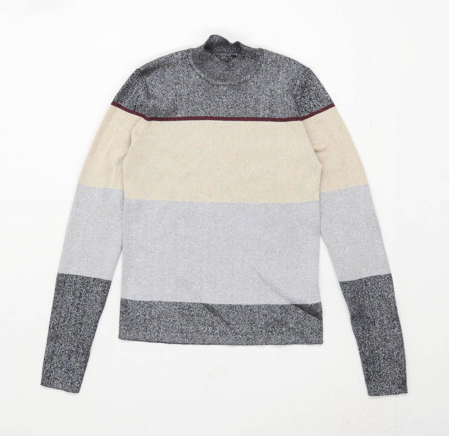 New Look Womens Size 10 Striped Grey Sparkly Jumper (Regular)