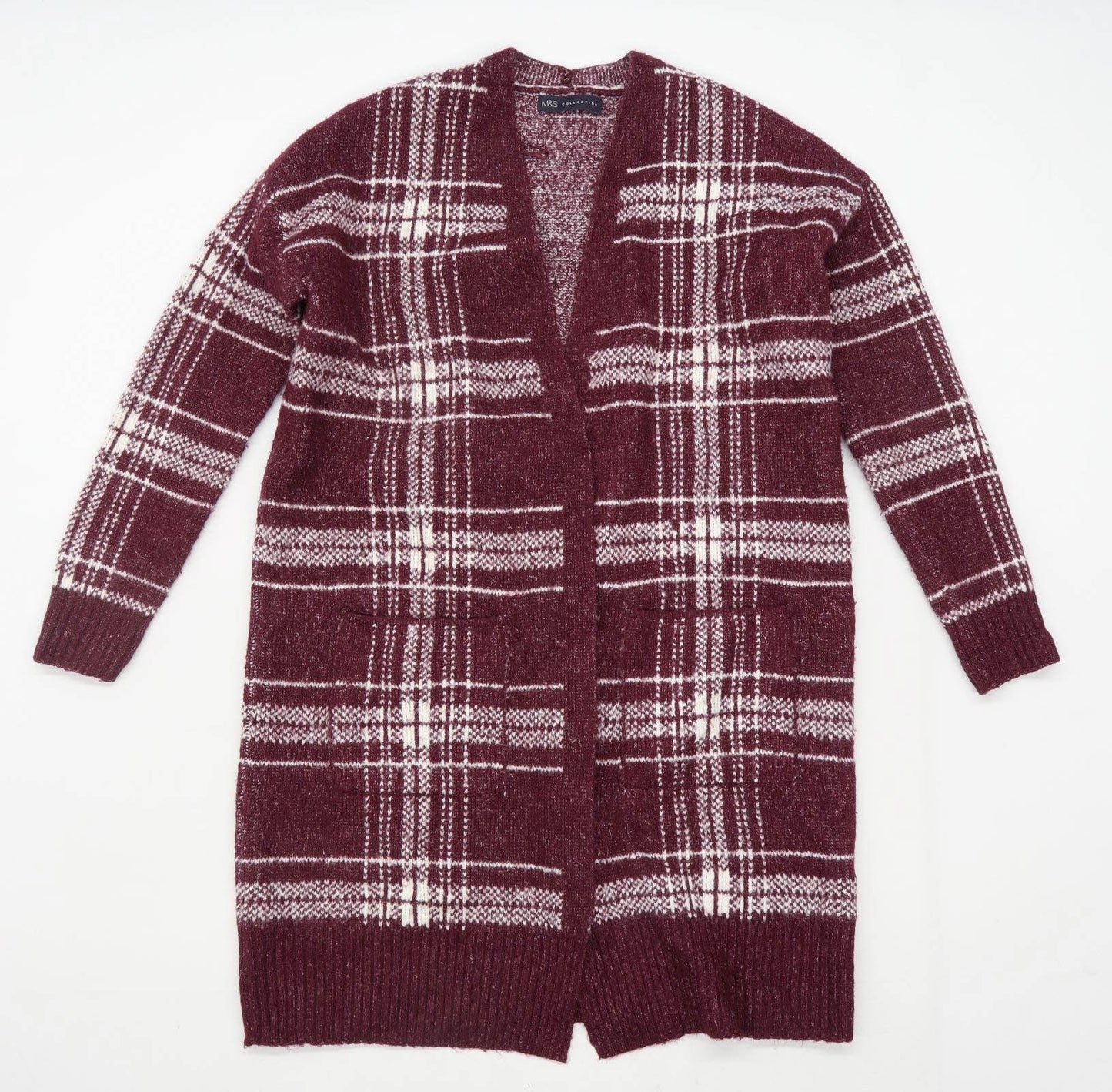 Marks & Spencer Womens Size M Check Burgundy Cardigan (Regular)