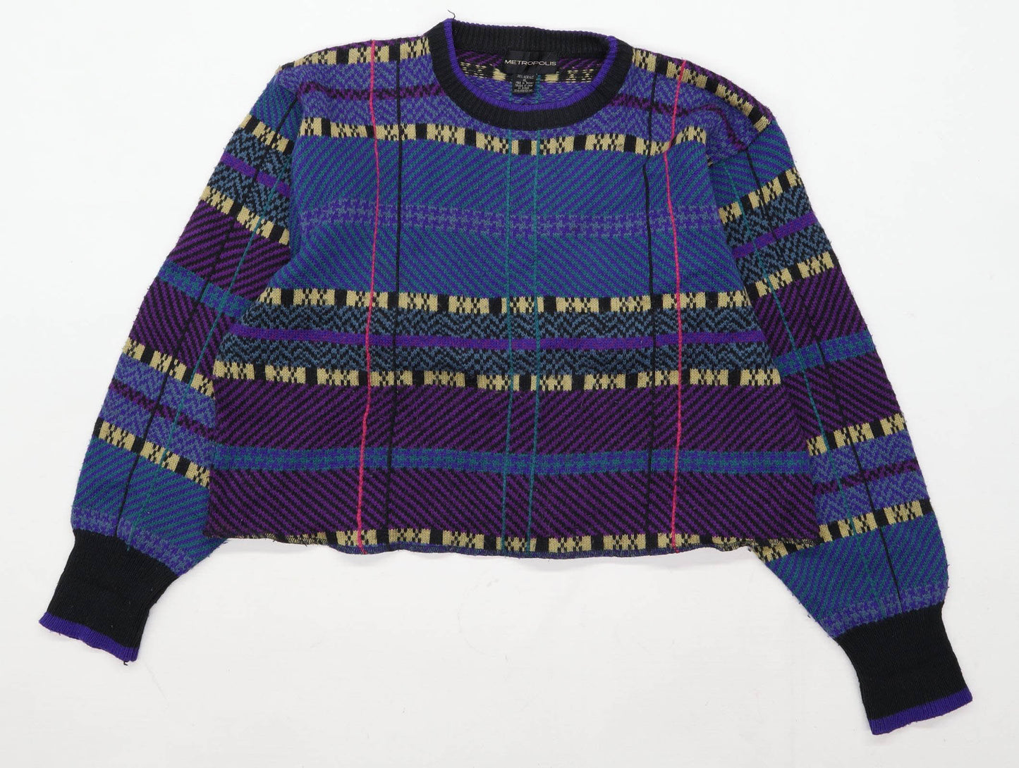 Metropolis Womens Size XL Check Purple Jumper (Regular)
