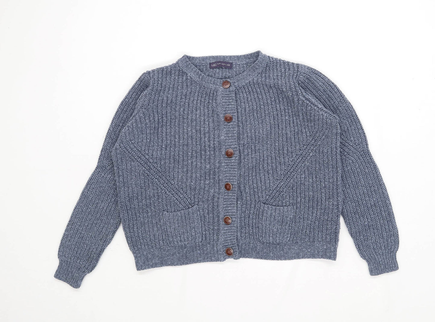 Marks & Spencer Womens Size 14 Textured Blue Cardigan (Regular)
