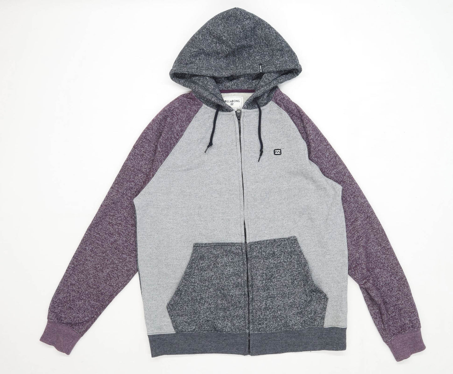 Billabong Mens Size L Cotton Blend Patchwork Grey Hoodie