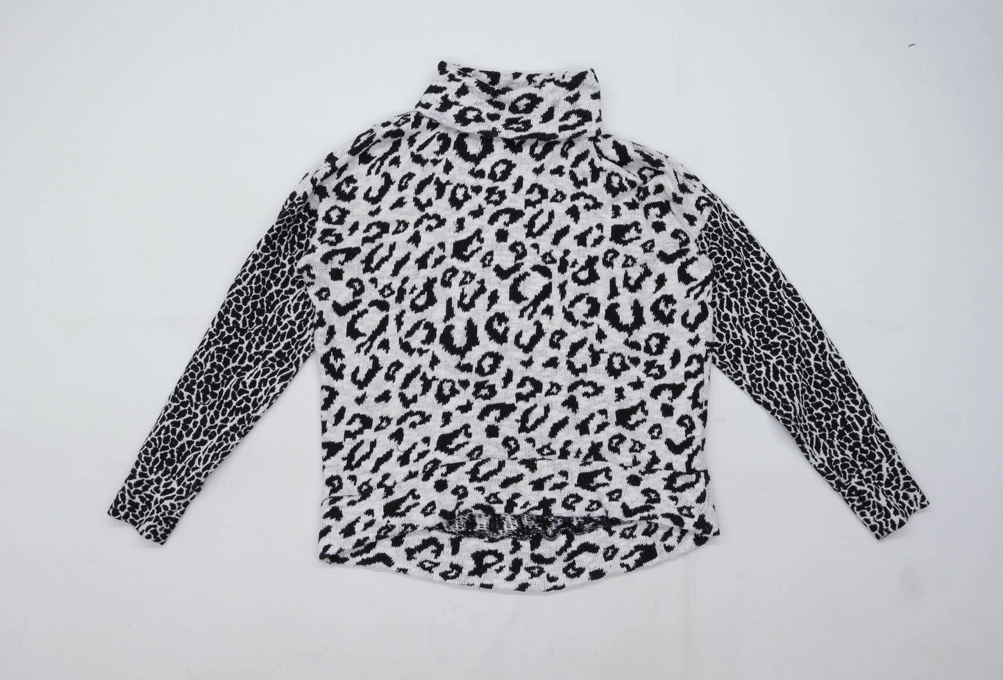 Topshop Womens Size 10 Animal Print Cotton Blend White Leopard Monochrome Jumper (Regular)