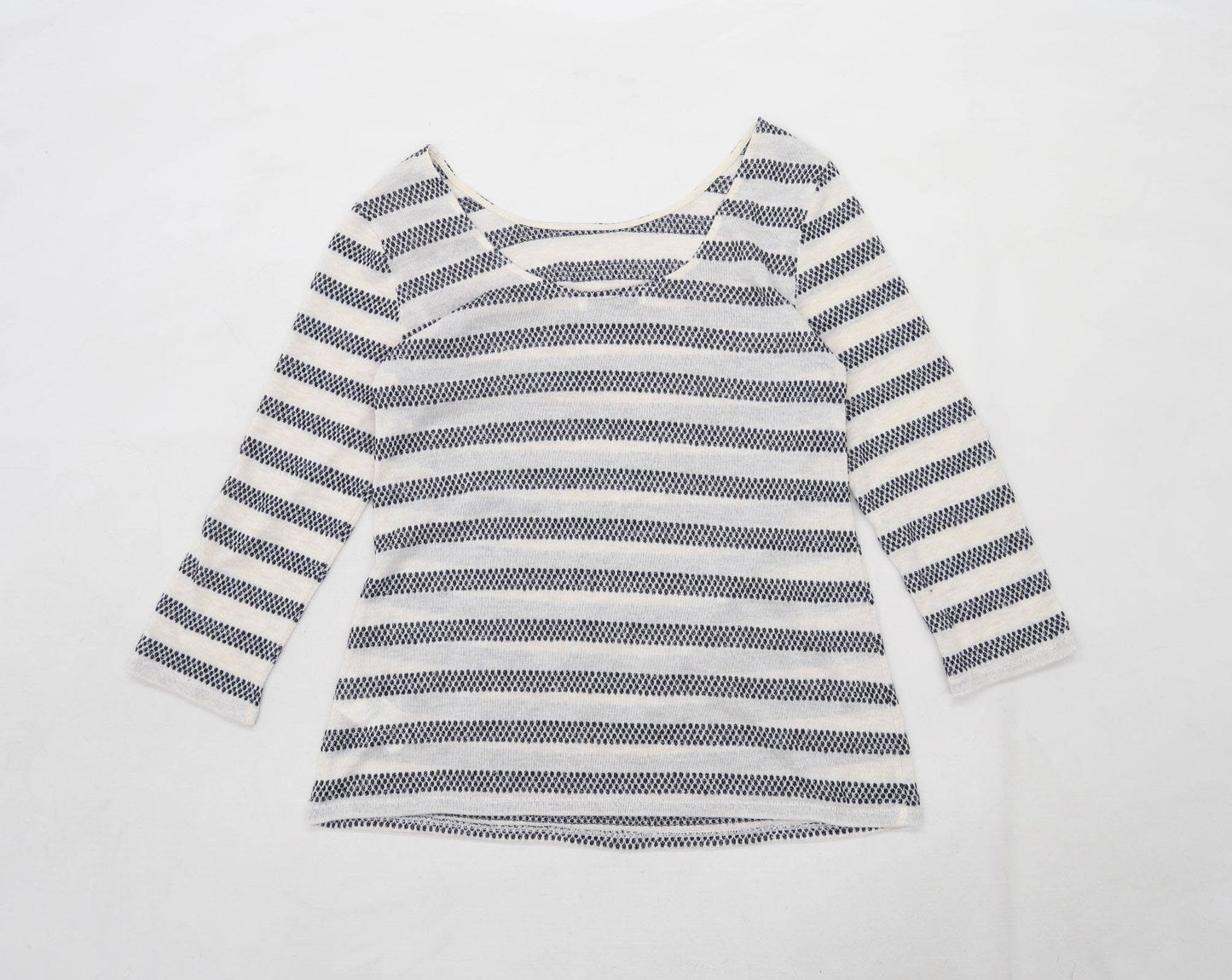 Oasis Womens Size M Striped Cotton Beige Top (Regular)