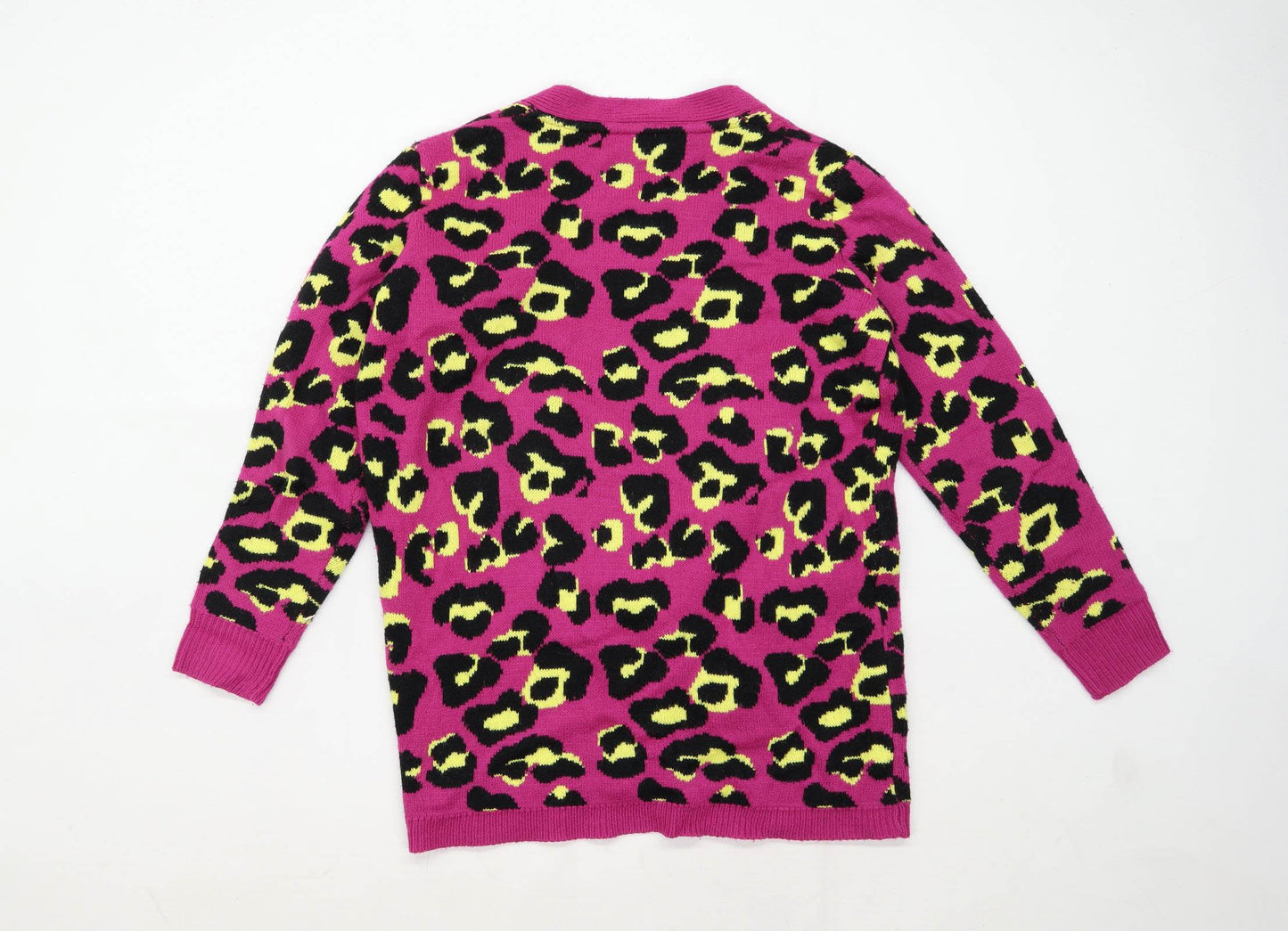 QED London Womens Size M Animal Print Pink Leopard Cardigan (Regular)