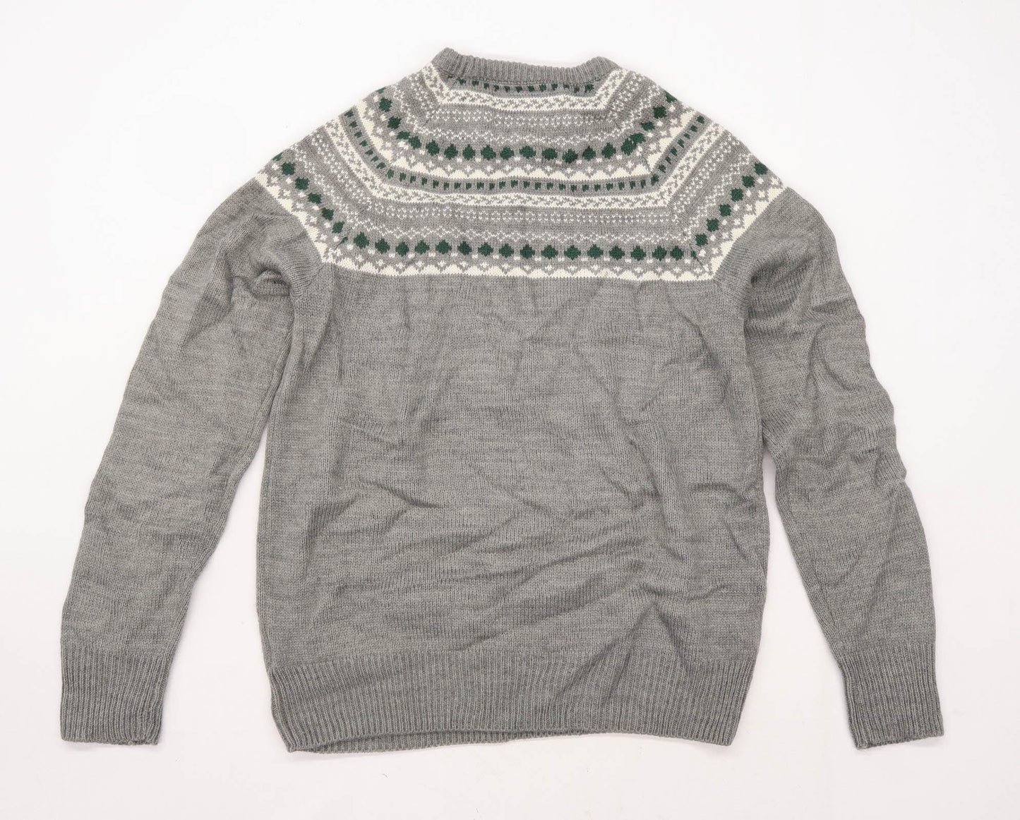 Peacocks Mens Size S Graphic Grey Crew Neck Jumper