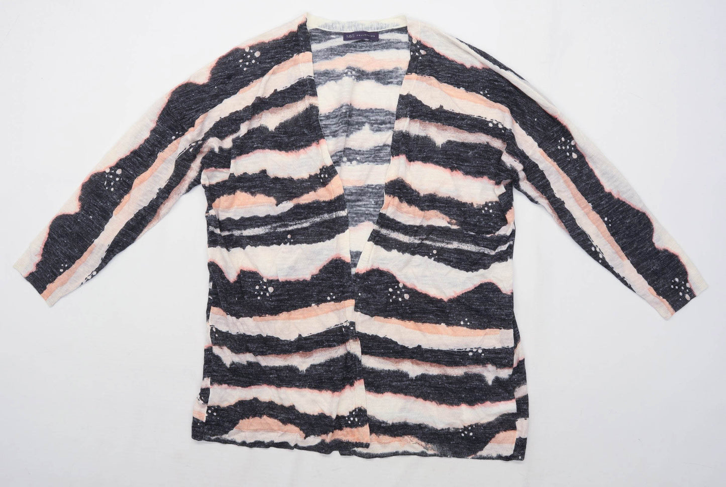 Marks & Spencer Womens Size XL Striped Grey Pink Cardigan (Regular)