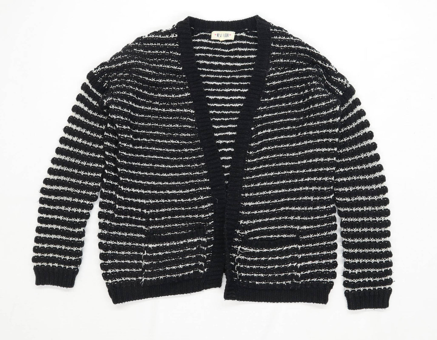 New Look Womens Size 10 Striped Black Cardigan (Regular)