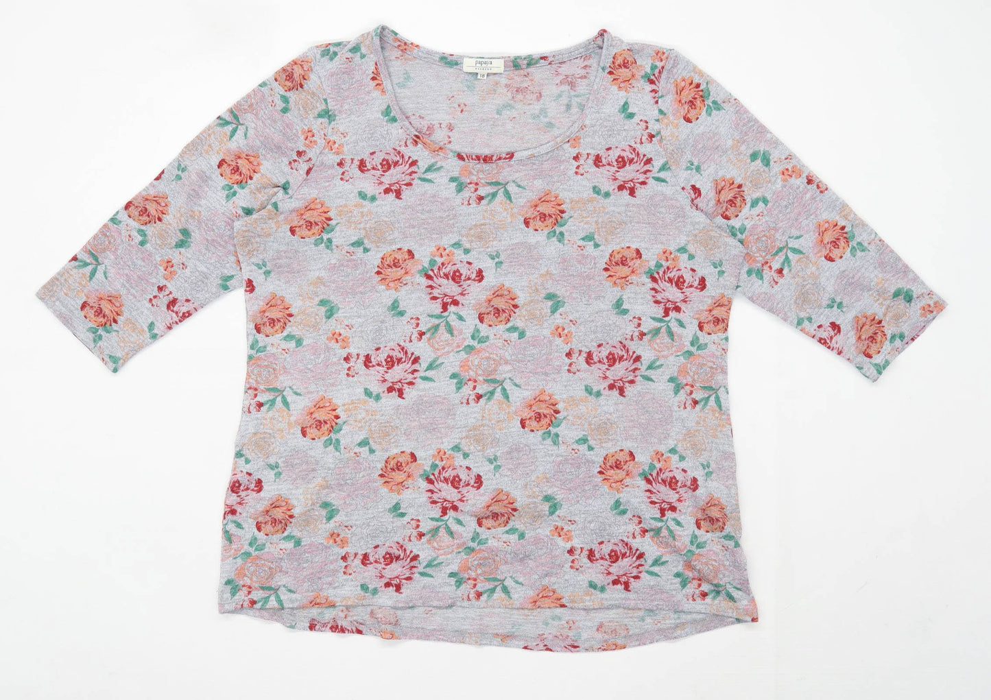 Papaya Womens Size 18 Floral Cotton Grey Top (Regular)