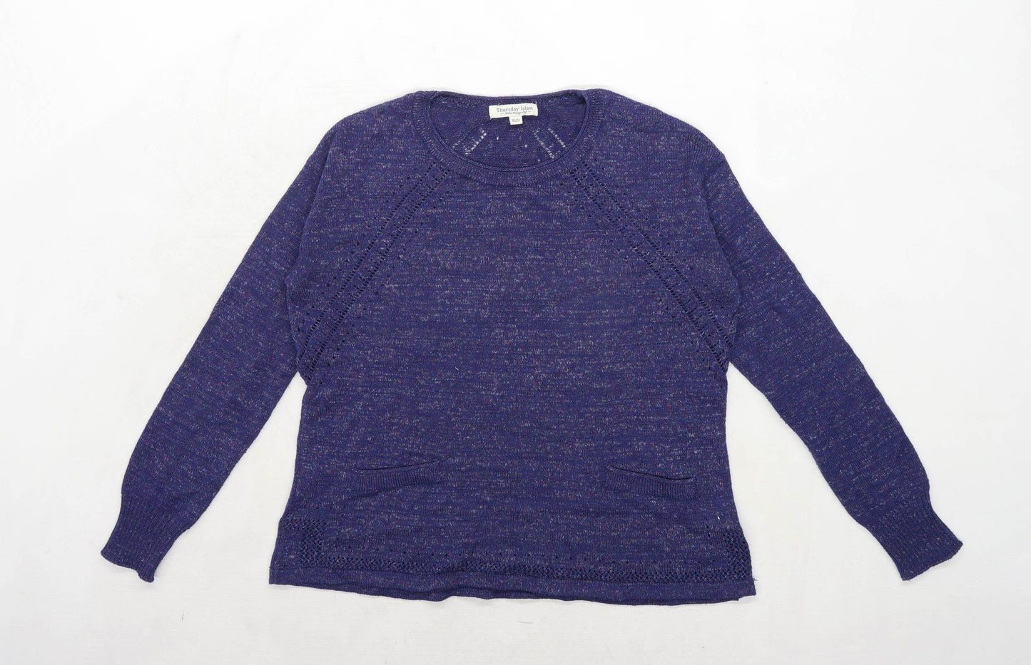 Thursday Island Womens Size S Cotton Blend Blue Pocket Top (Regular)