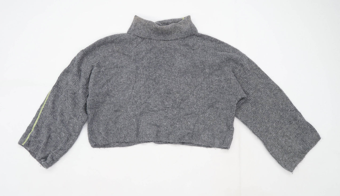 Topshop Womens Size 10 Grey Cropped Jumper (Regular)