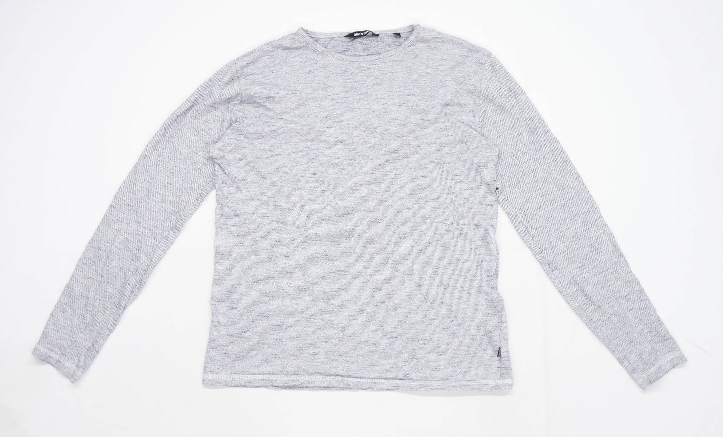 Only & Sons Mens Size M Cotton Striped Grey Long Sleeve T-Shirt