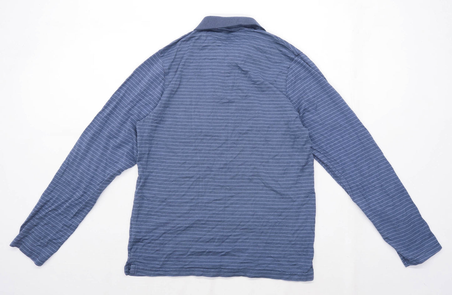 Blue Harbour Mens Size M Cotton Striped Blue Polo Shirt