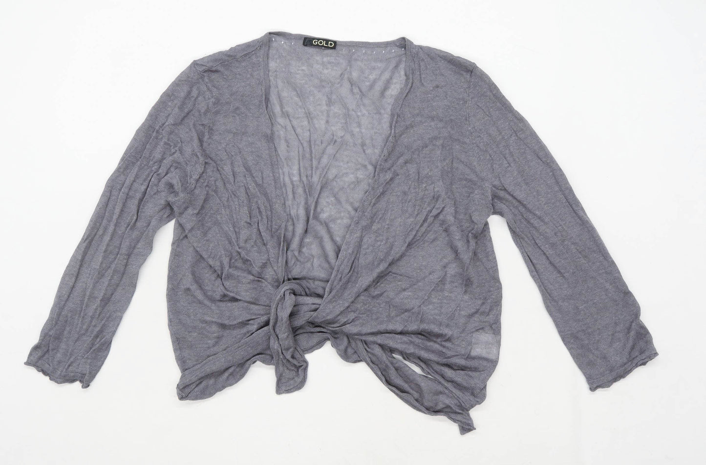 Gold Womens Size L Linen Blend Grey Cardigan (Regular)