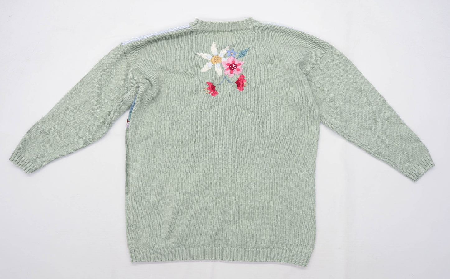 Tulchan Womens Size L Floral Cotton Green Countryside Farm Jumper (Regular)