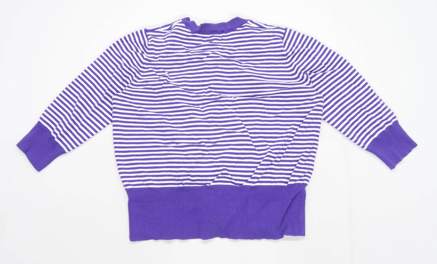 Debenhams Womens Size 18 Striped Cotton Blend Purple Cardigan (Regular)