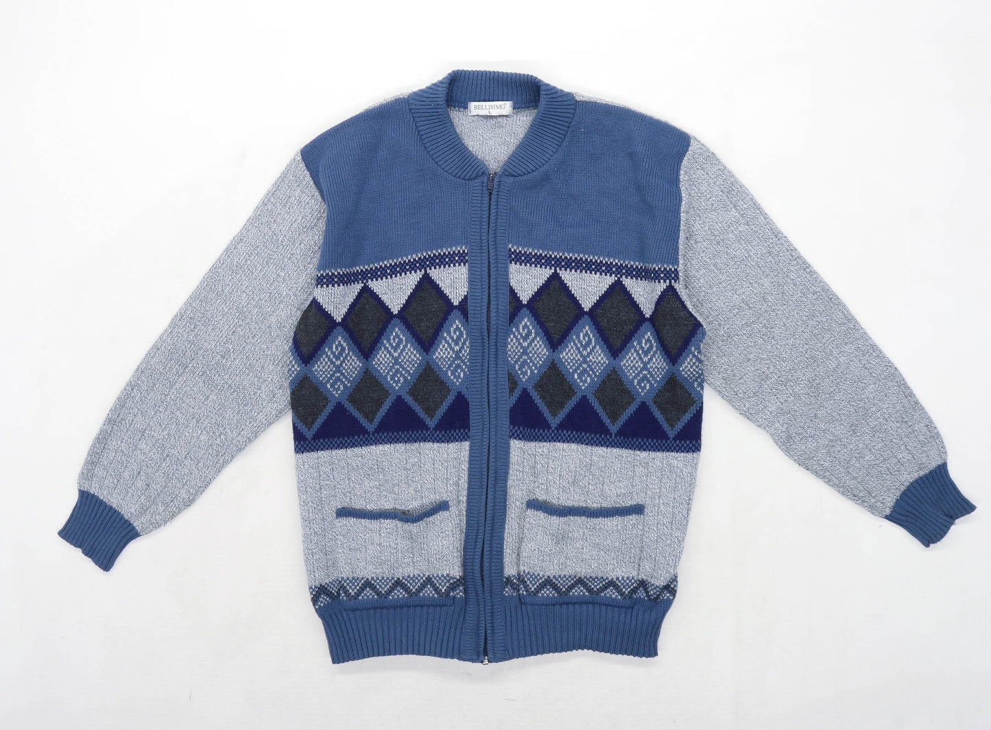Bellisimo Mens Size L Geometric Grey Jumper