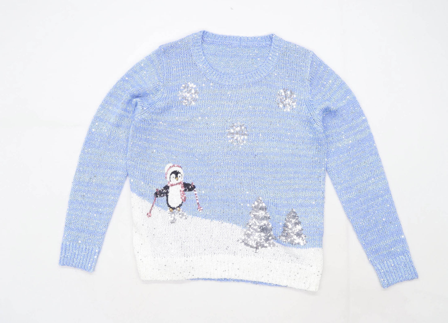 George Womens Size 12-14 Graphic Blue Christmas Jumper (Regular)