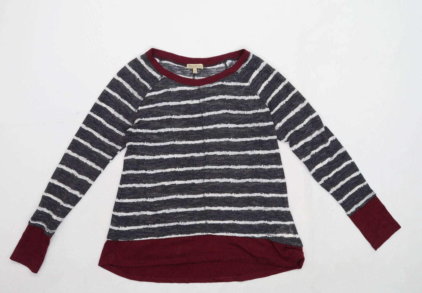 Democracy Womens Size M Striped Grey Long Sleeve T-Shirt (Regular)