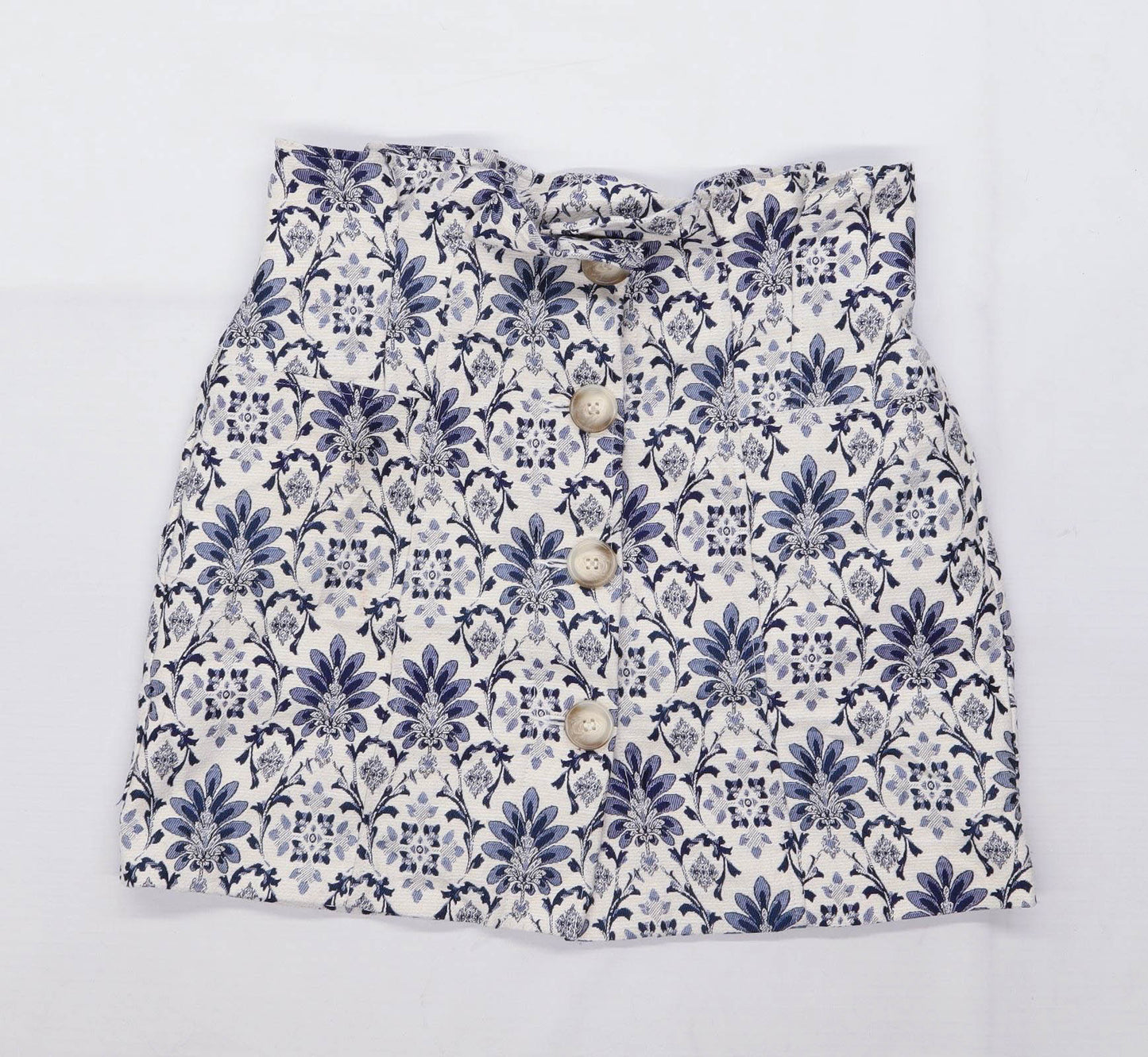 Topshop Womens Size 10 Floral Blue Skirt (Regular)