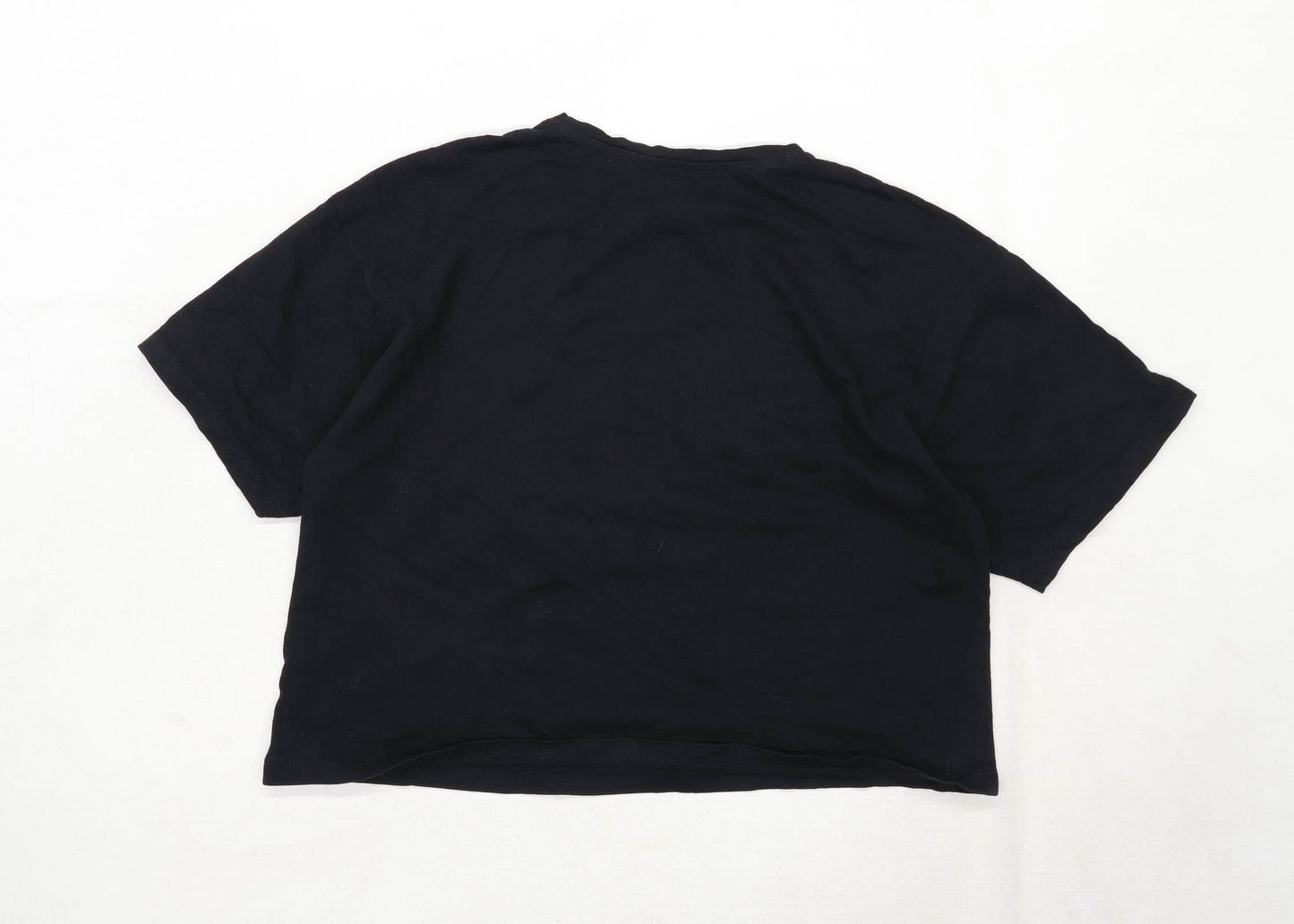 Cropp Womens Size M Graphic Cotton Black Cropped T-Shirt (Regular)