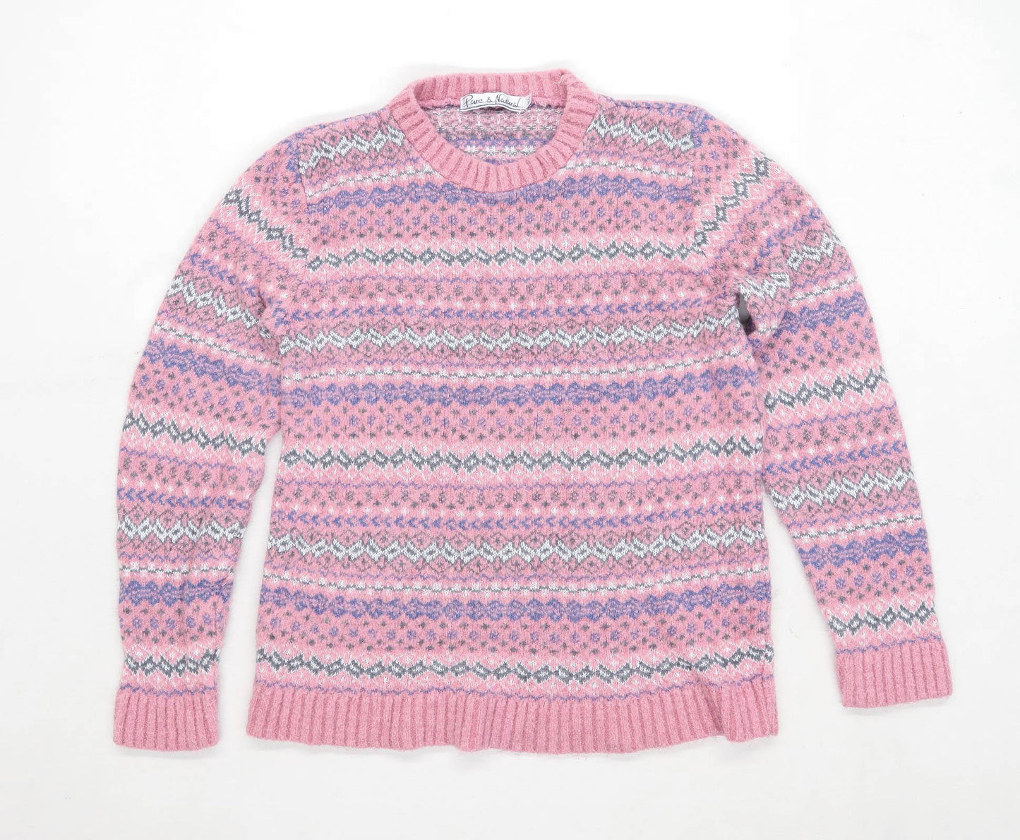 Pure & Natural Womens Size S-M Geometric Pink Jumper (Regular)