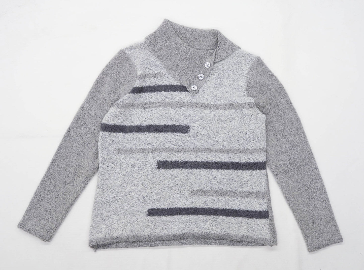 Bonmarche Womens Size M Striped Grey Jumper (Regular)