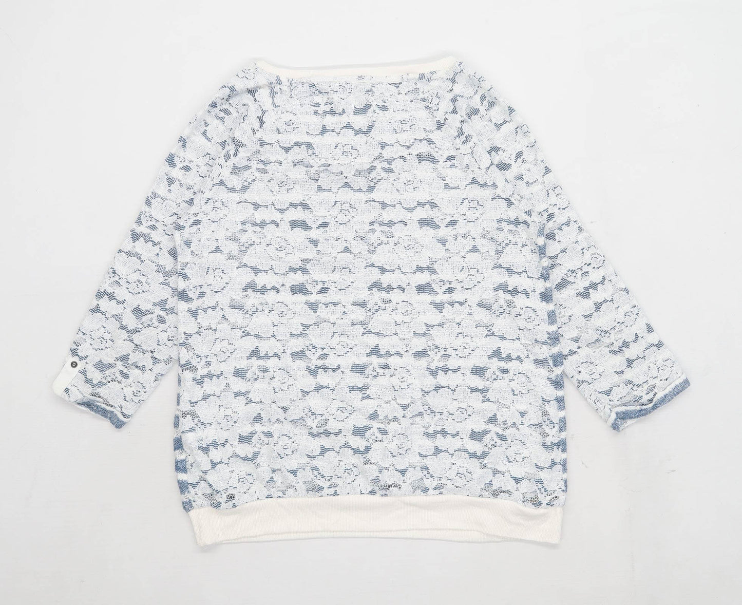 Marks & Spencer Womens Size 14 Striped Blue Lace Top (Regular)