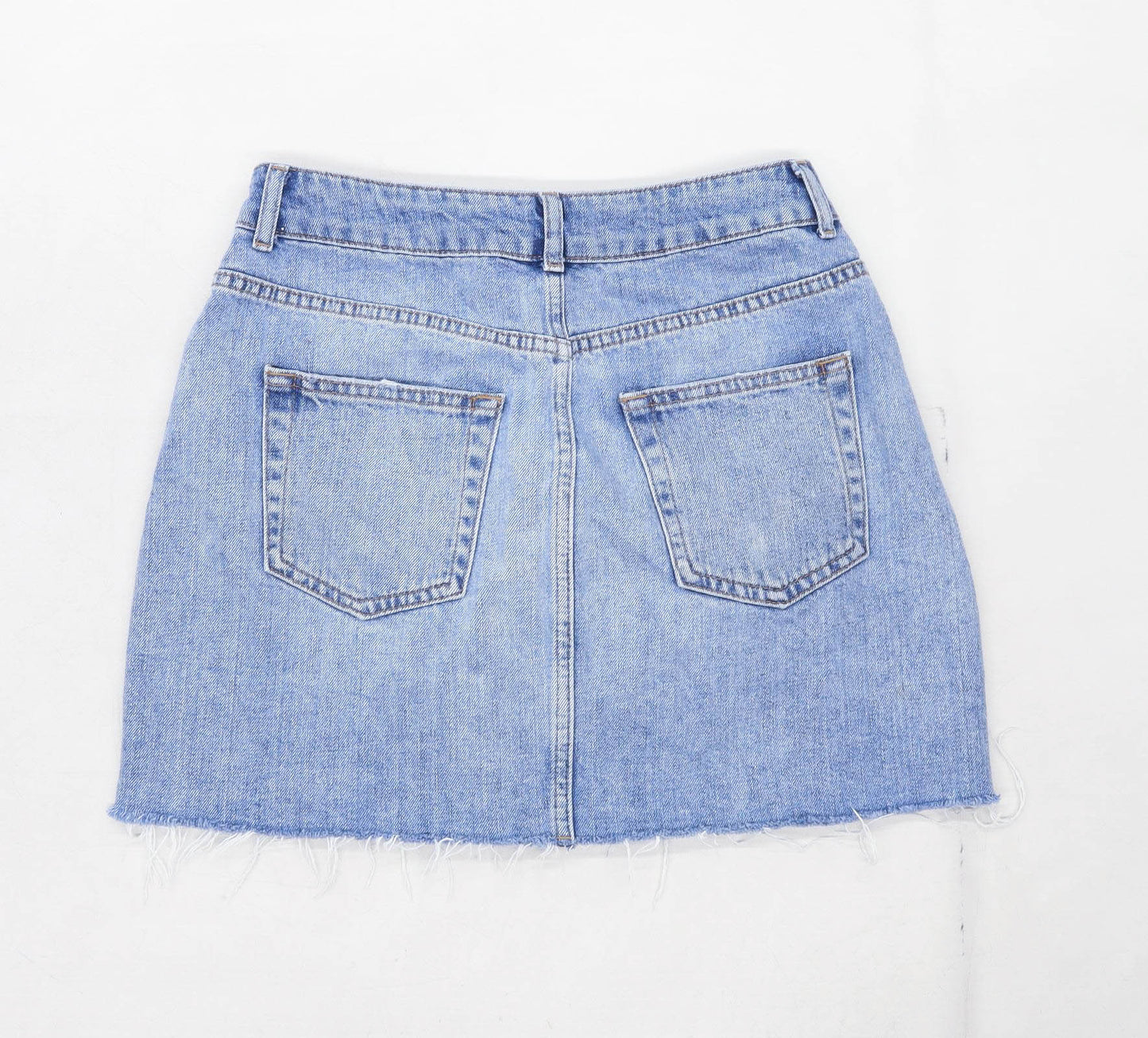 Topshop Womens Size 10 Denim Blue High Waisted A-Line Skirt (Regular)