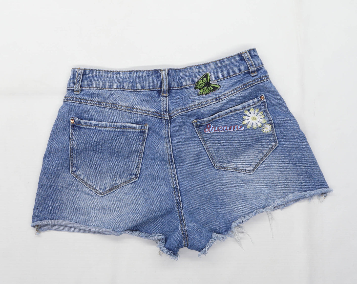Womens Red Herring Blue Peace & Rainbow Denim Shorts Size 12/L2