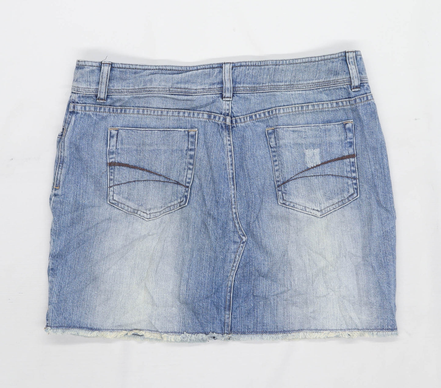 Next Womens Size 14 Denim Blue Distressed Skirt (Regular)