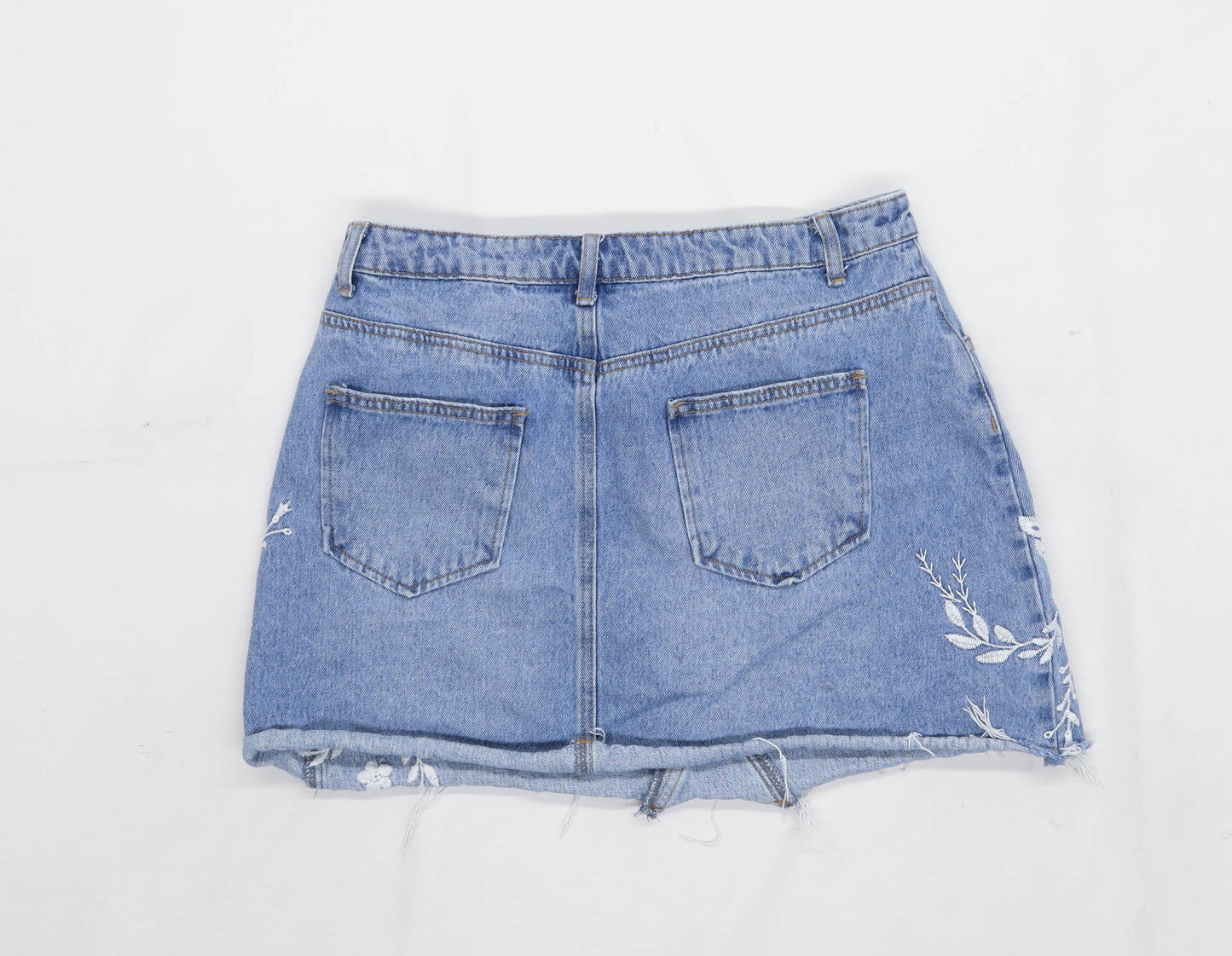 Denim Co Womens Size 14 Denim Floral Blue Embroidered A-Line Skirt (Regular)