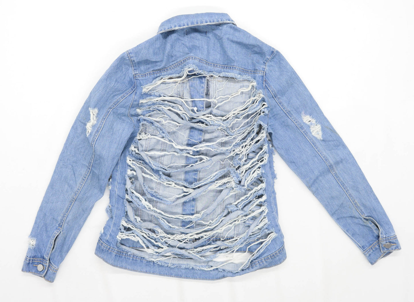 MissGuided Womens Size 12 Denim Blue Ripped Jacket