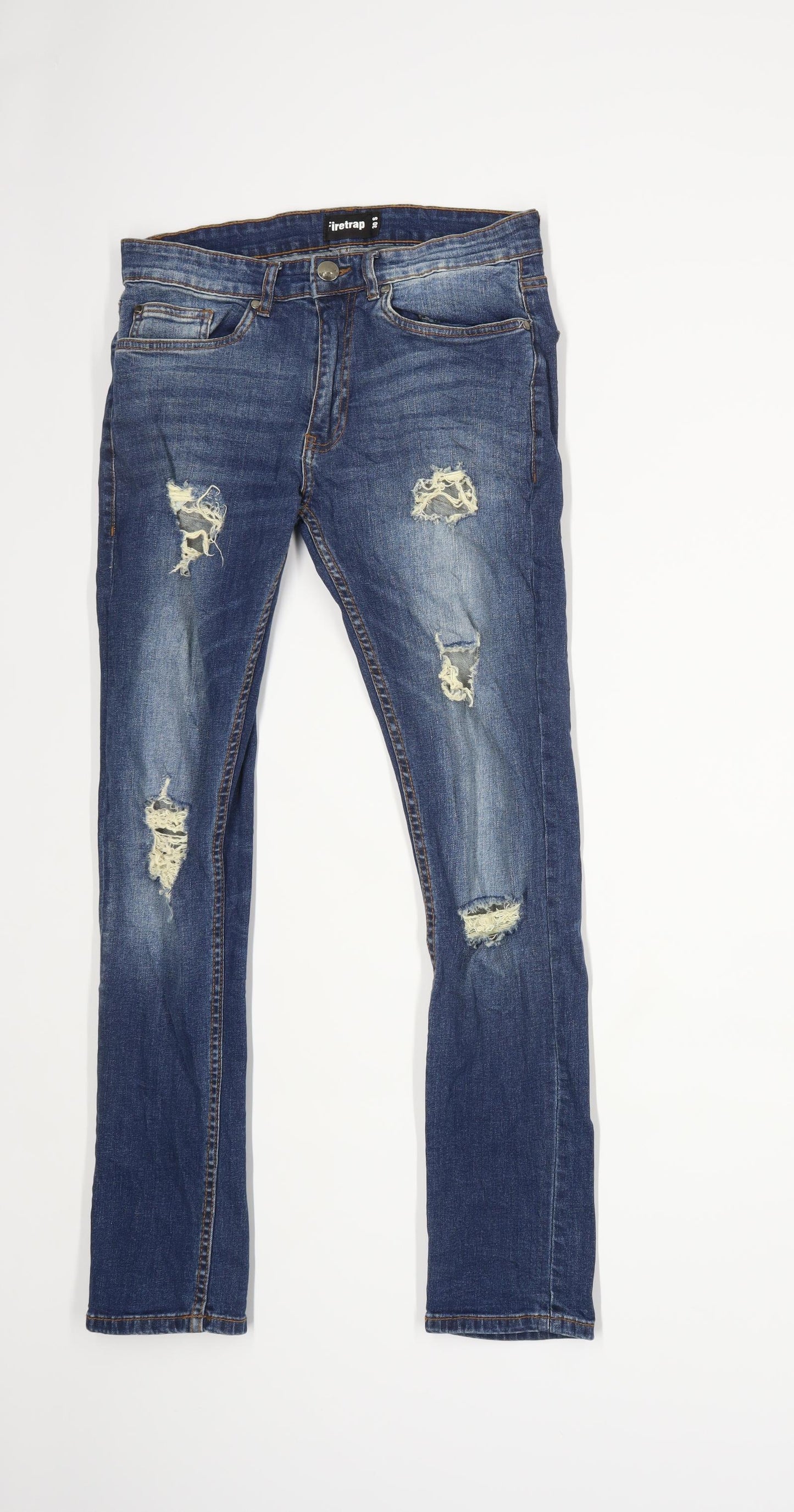 Firetrap Mens Blue Extreme Rip Denim Jeans Size W30/L29