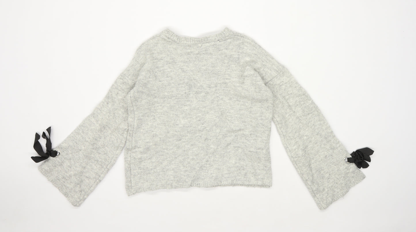 Primark Womens Size 6-8 Grey Bow Sleeve Jumper (Regular)