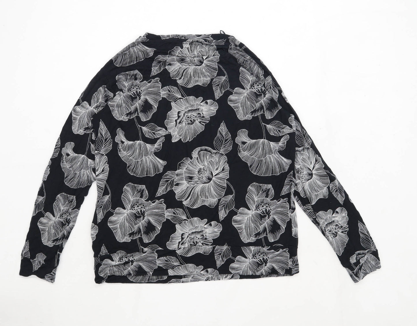 Next Womens Size M Floral Black Long Sleeve T-Shirt (Regular)