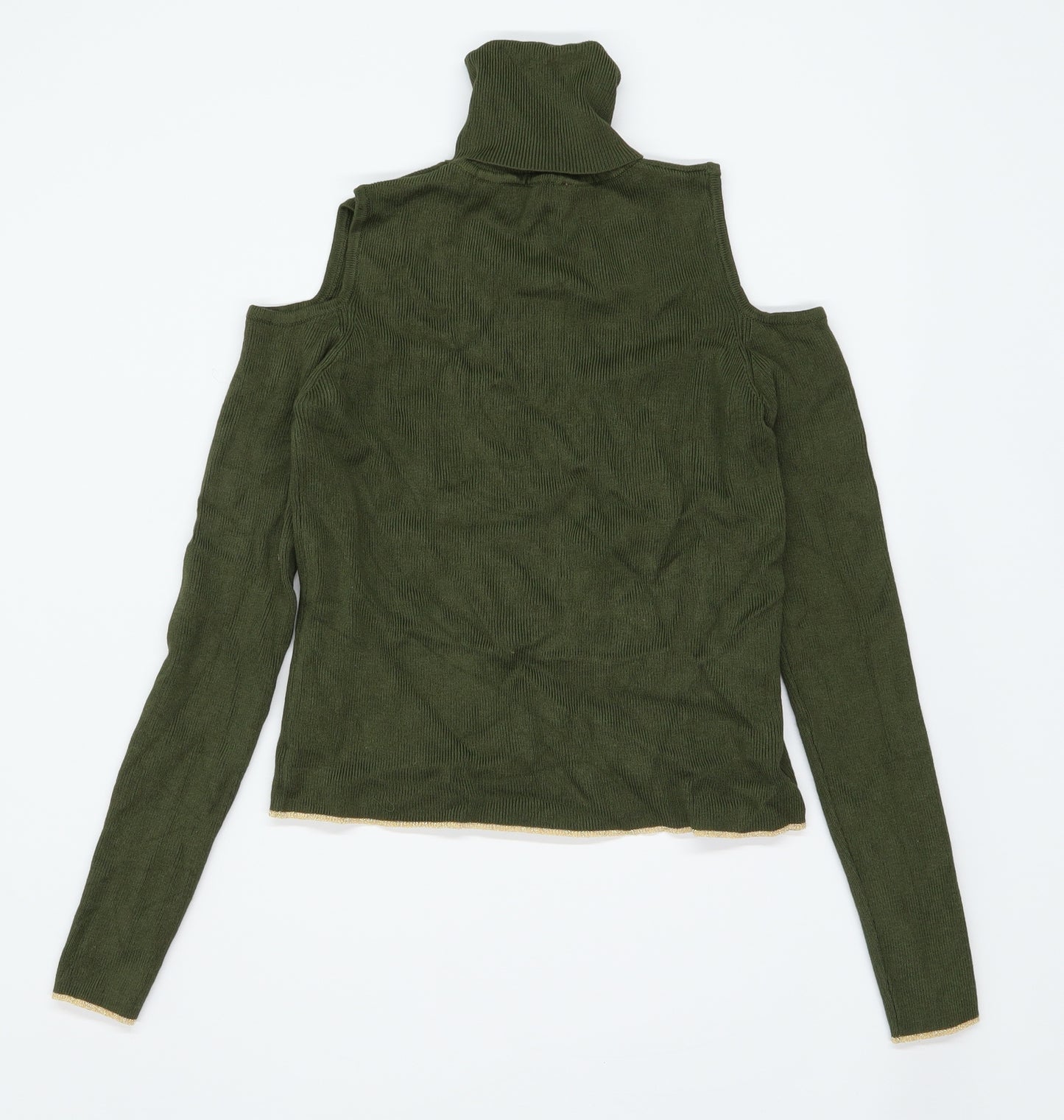 Zara Womens Size S Green Cold Shoulder Jumper (Regular)