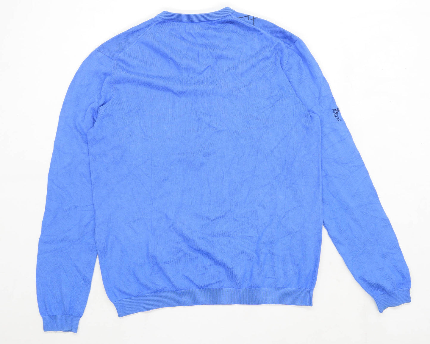 Ashworth Mens Size L Cotton Geometric Blue V-Neck Jumper