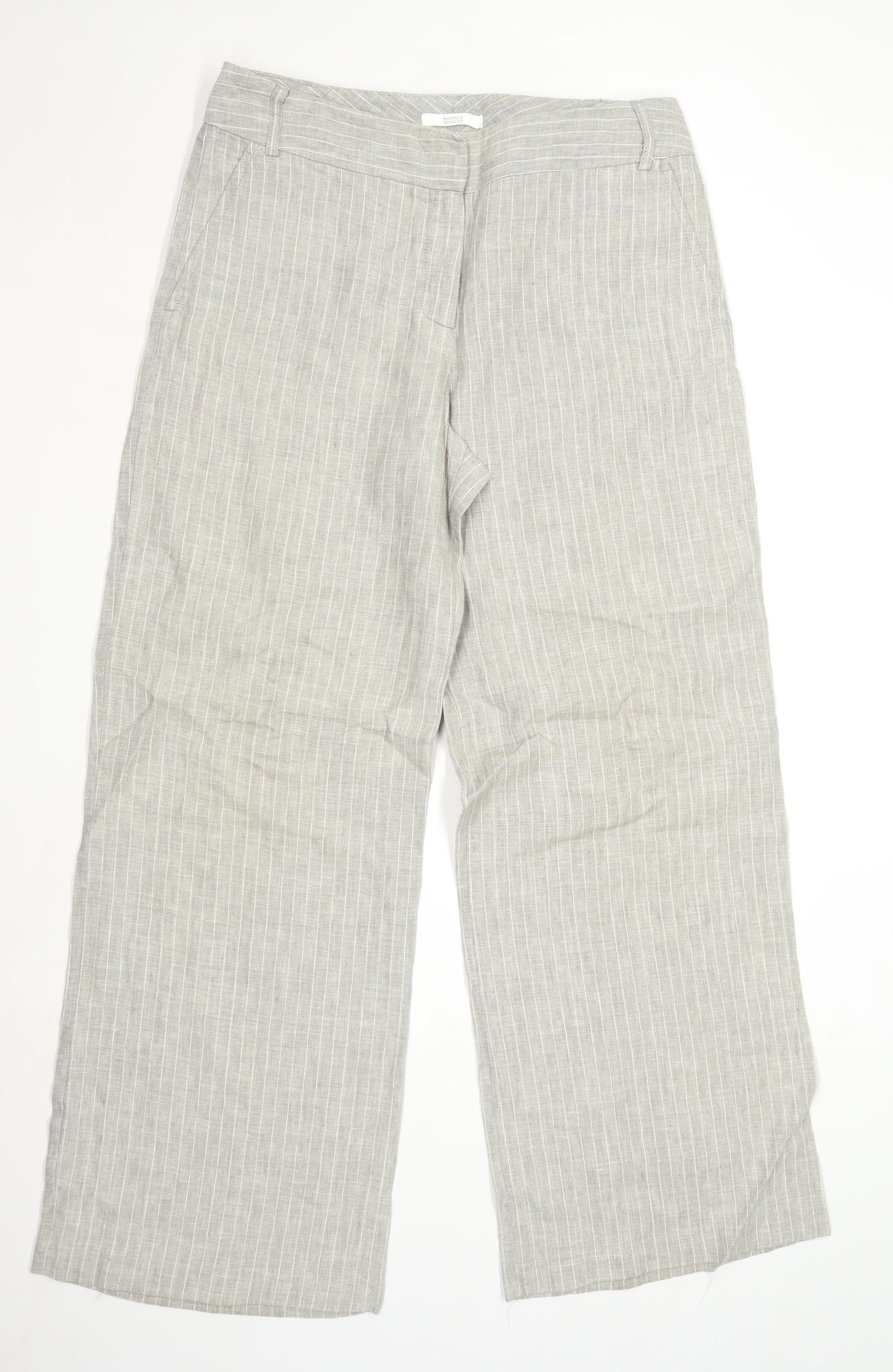 Womens Marks & Spencer Grey Linen Trousers Size 12/L28