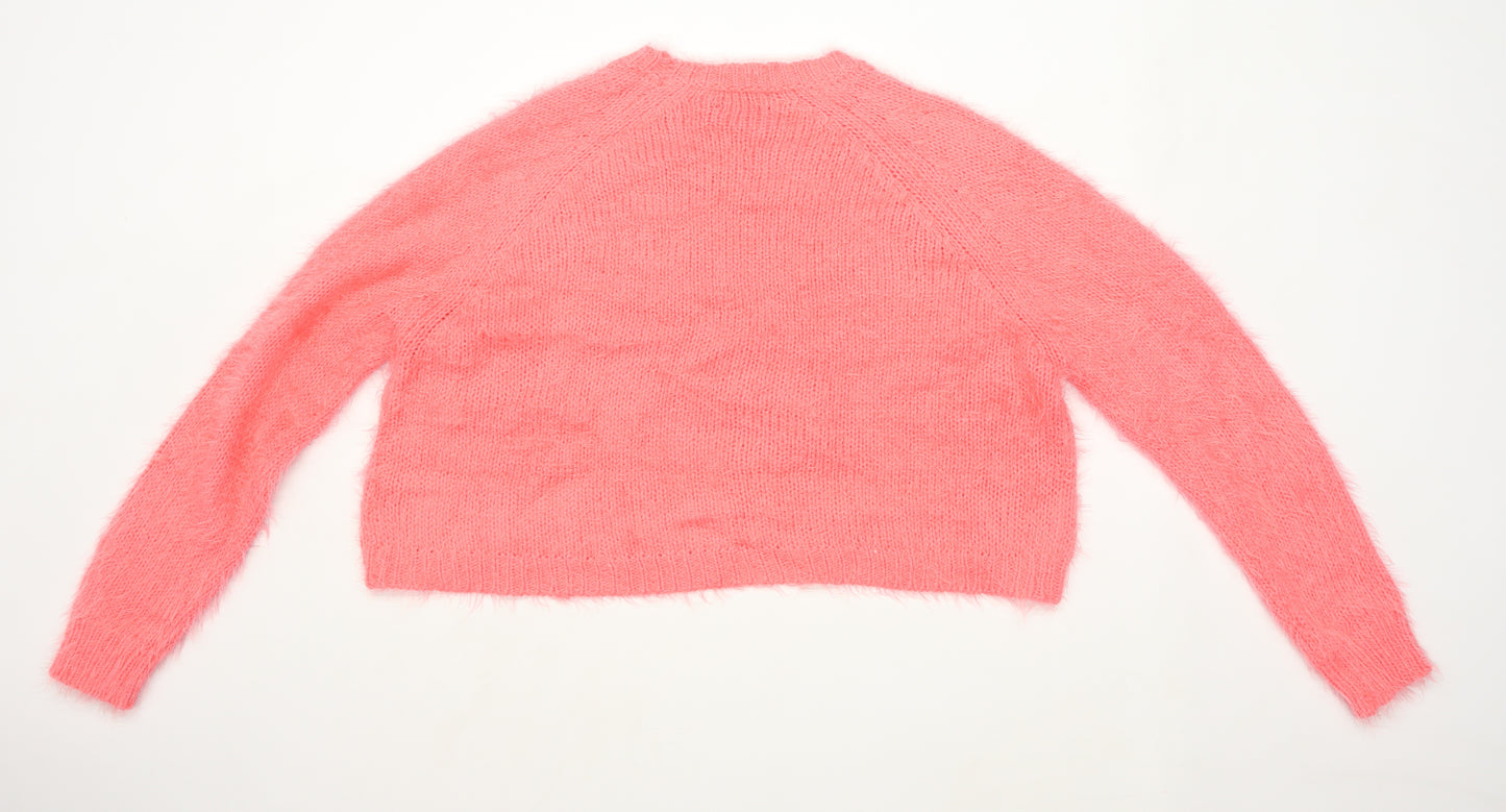 Topshop Womens Size 12 Pink Fluffy Jumper (Regular)