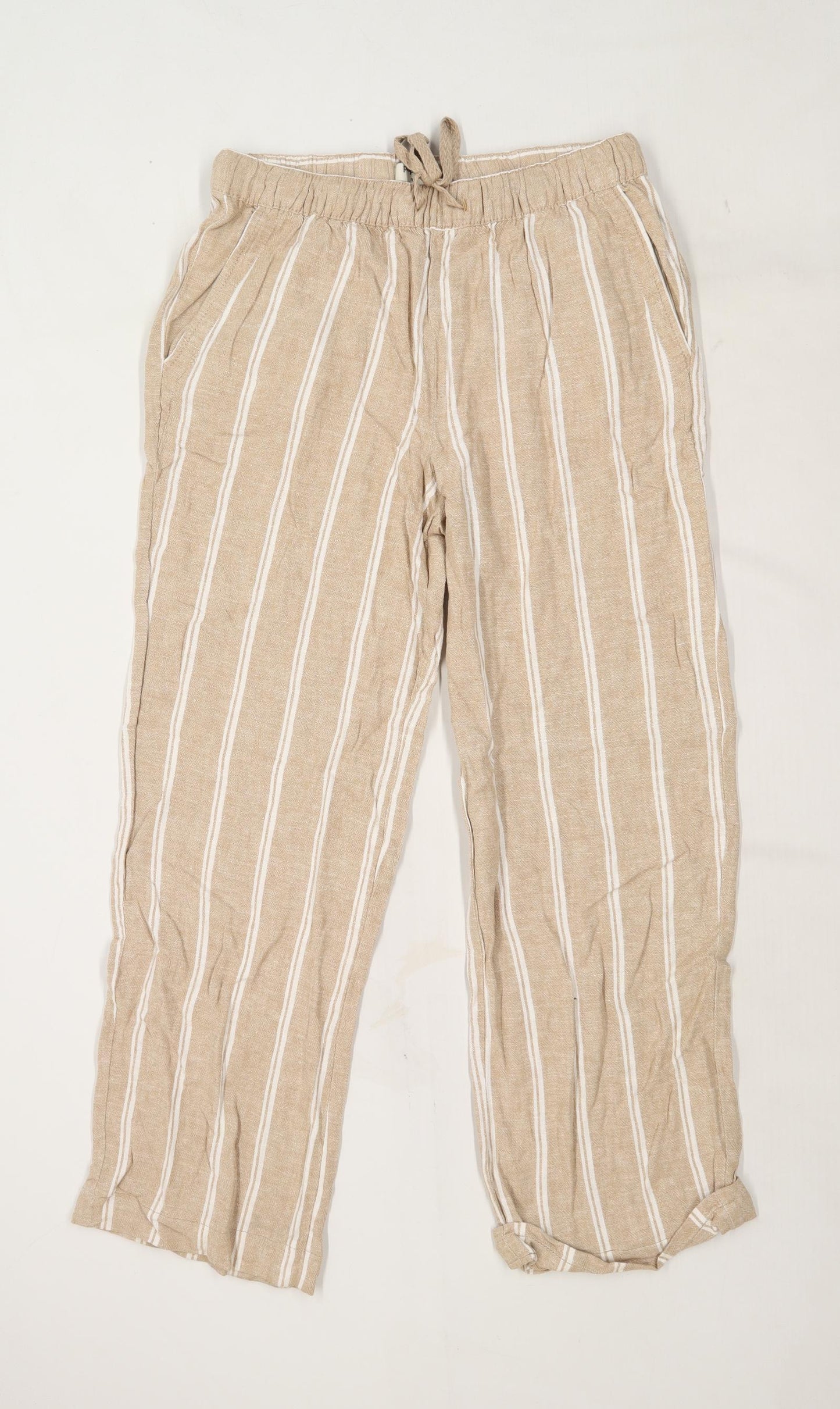 Womens Papaya Beige Linen Blend Trousers Size 10/L29