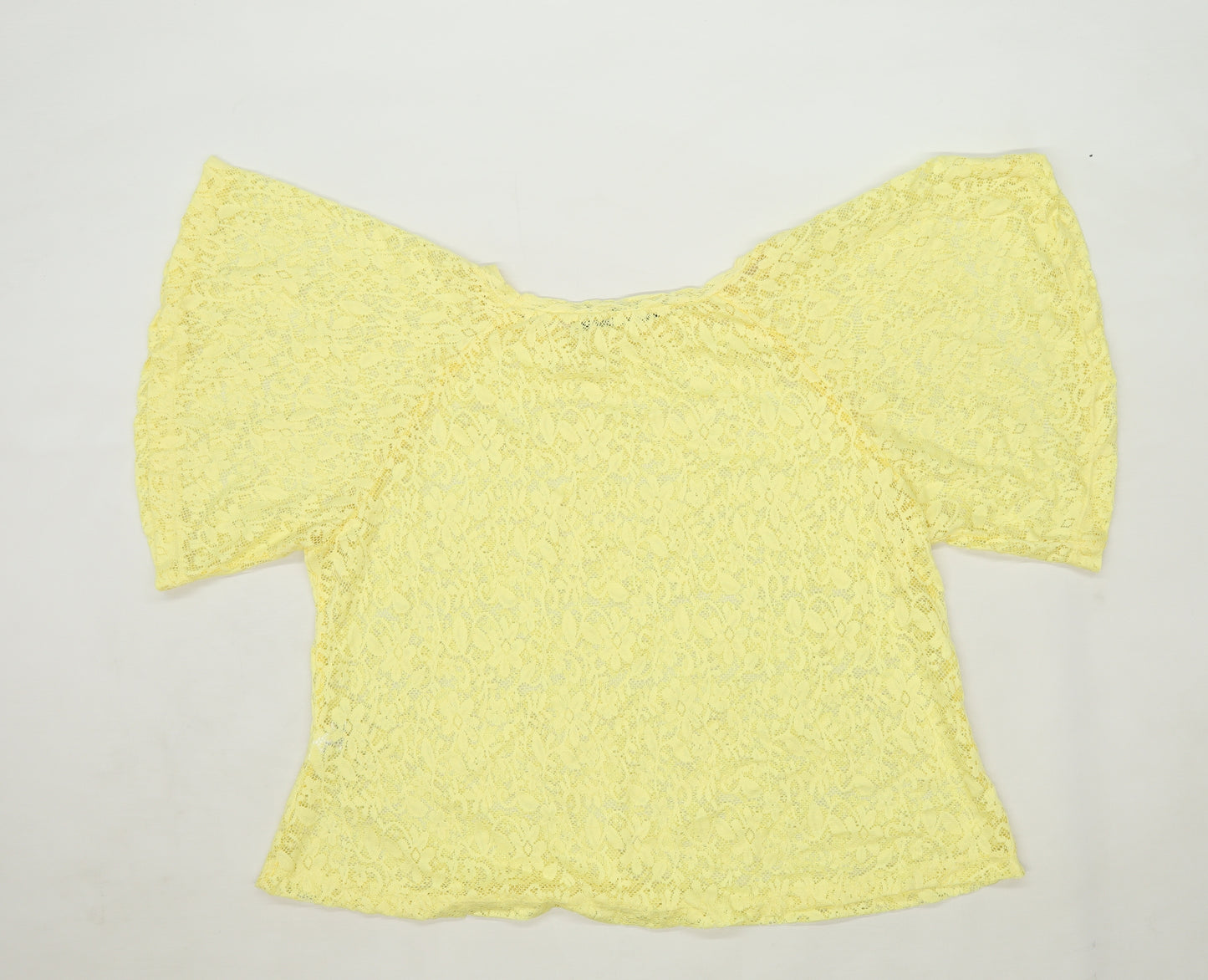 Primark Womens Size 12 Floral Batwing Yellow Top (Regular)