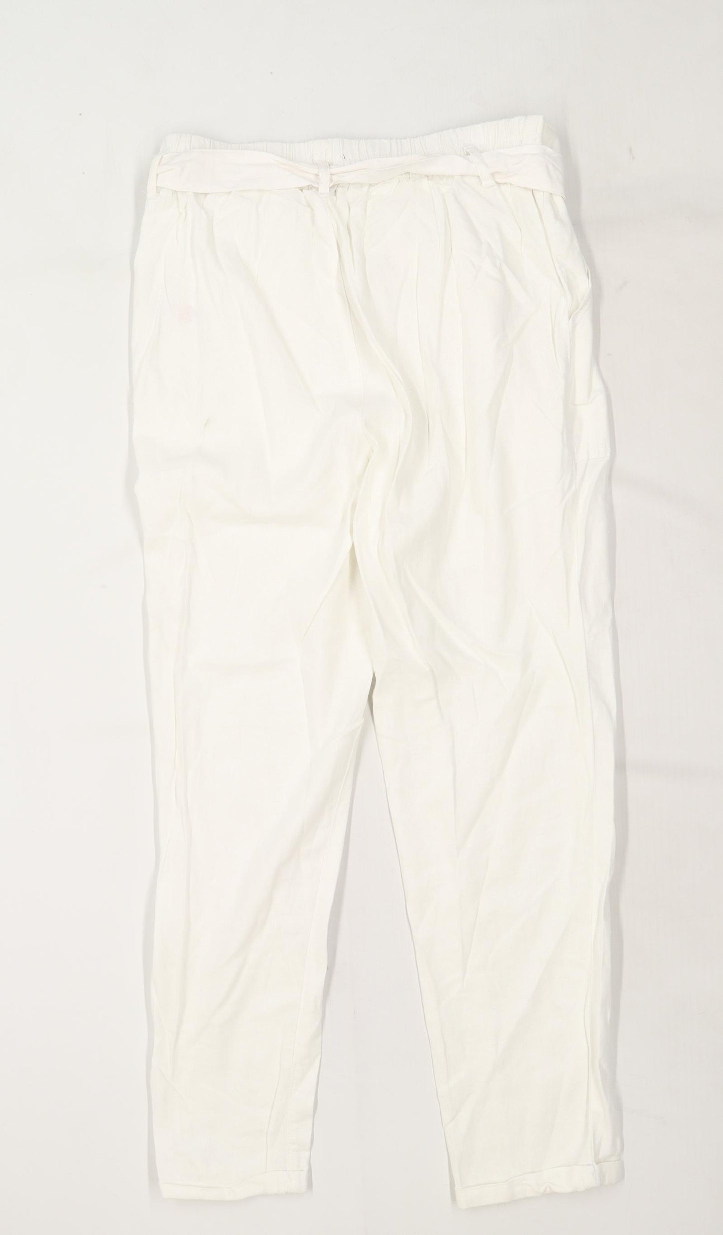 Womens Primark White Linen Blend Trousers Size 12/L27