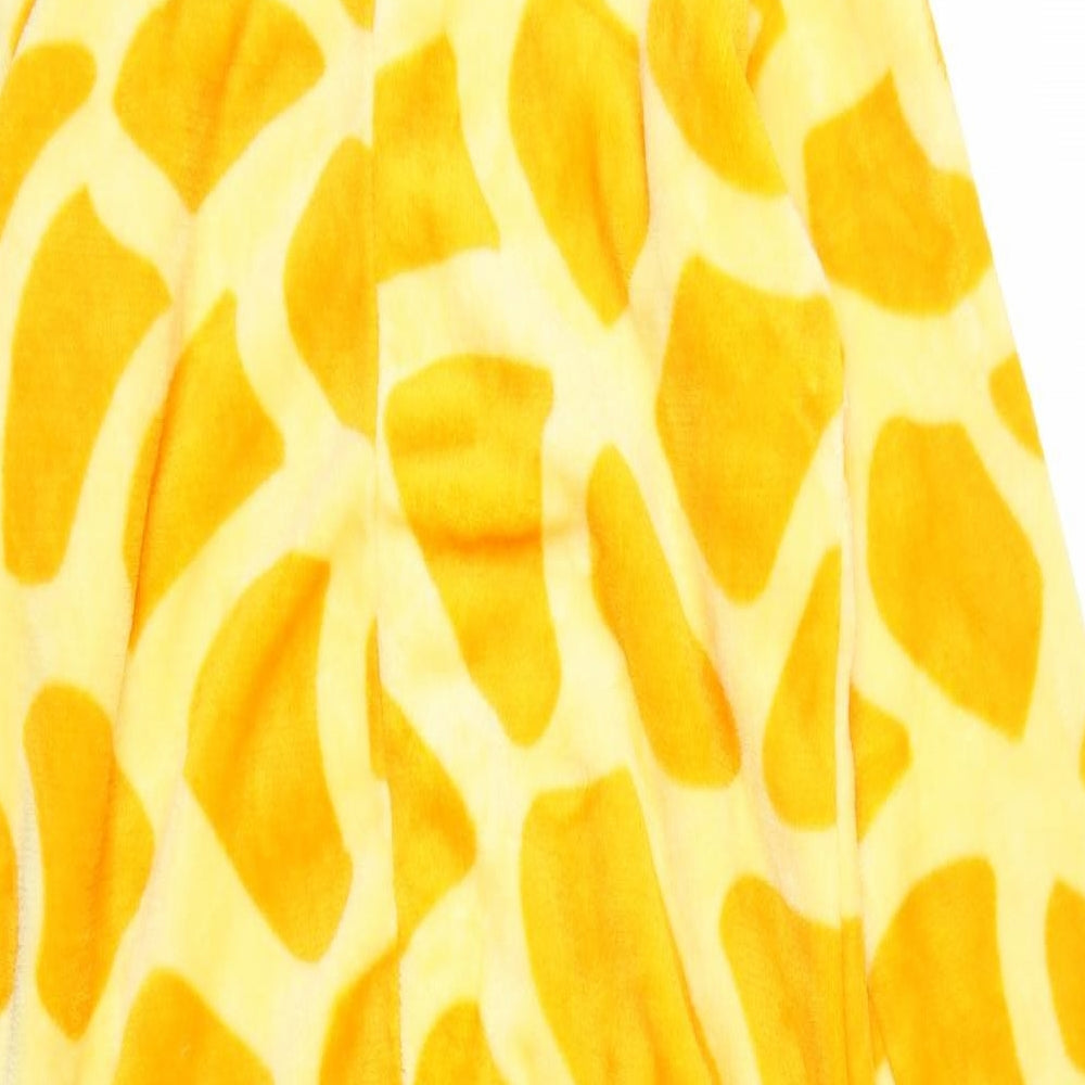 Preworn Mens Yellow Animal Print Fleece One Piece Size S - Girafffe