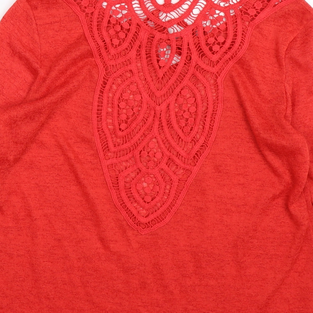 WOMEN ONLY Womens Red Floral Knit Pullover Jumper Size L