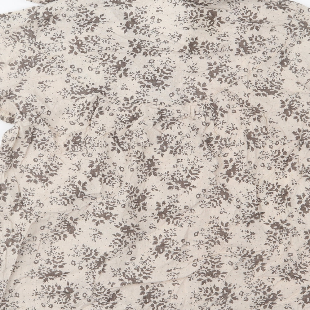 FASHION TEMPLE Womens Beige Floral Basic Blouse Size S