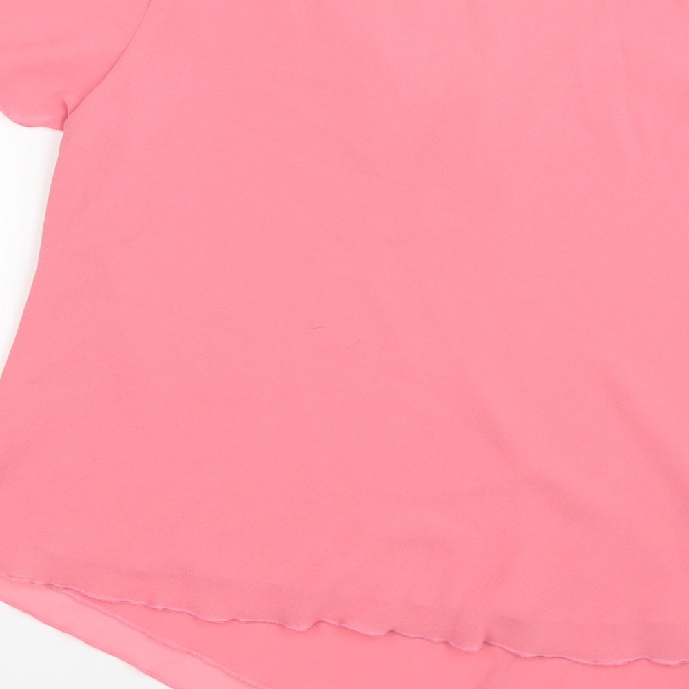 JF Womens Pink Floral Chiffon Basic T-Shirt Size 16 - asymmetric hanky hem