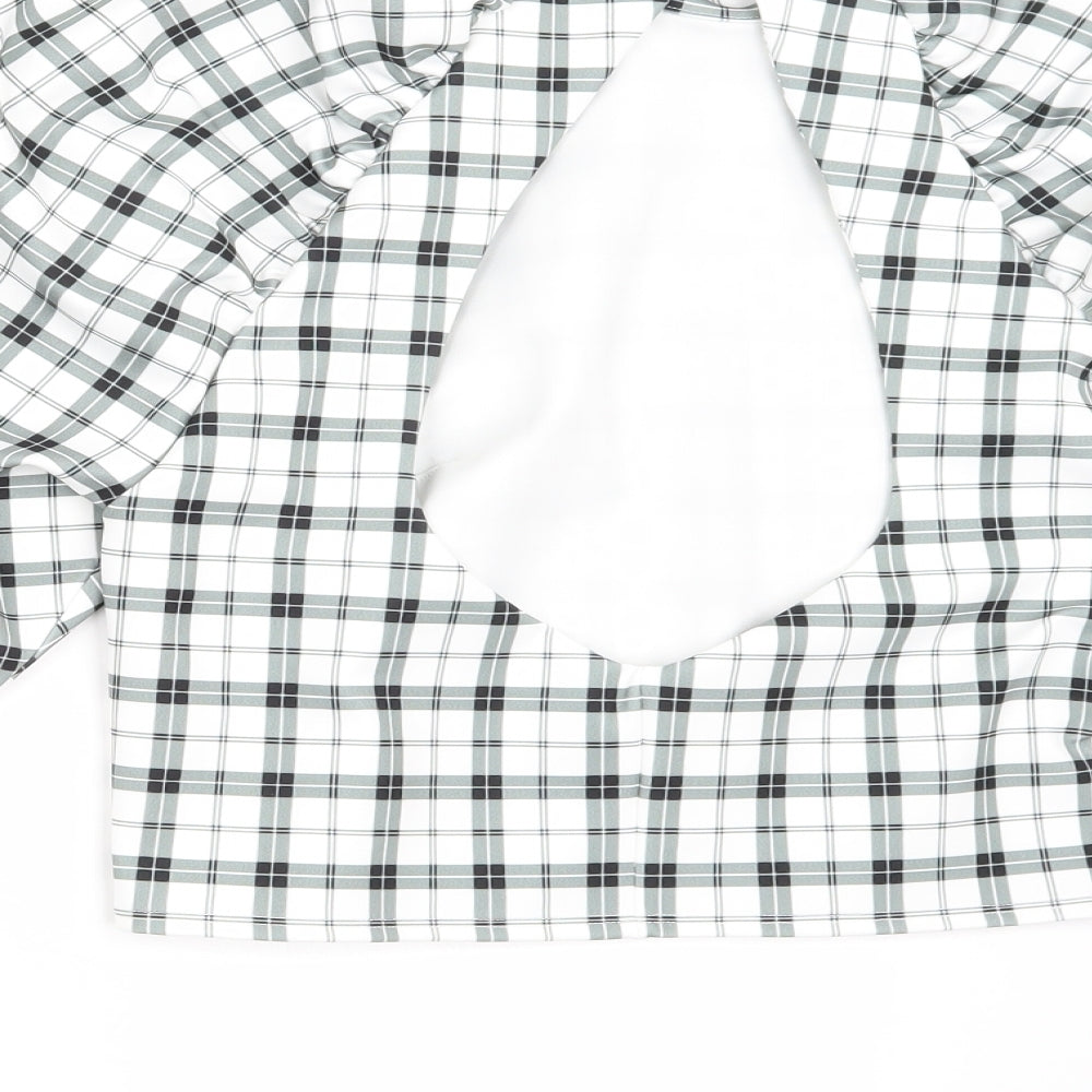 Asosw Womens White Check Basic T-Shirt Size 14