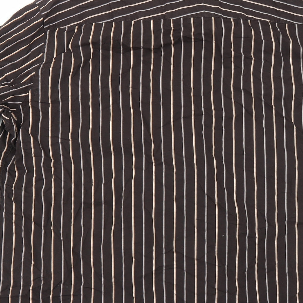 BHS Mens Brown Striped Button-Up Size XL